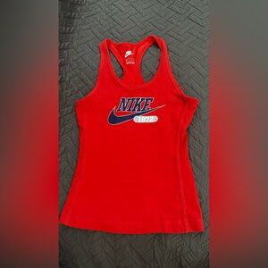 Nike Women's Red Tank Top with Blue Logo